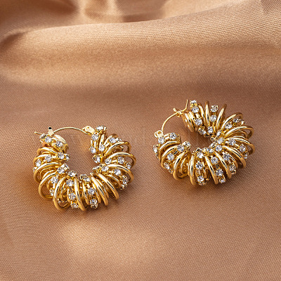 Многослойные серьги-кольца из латуни с микропаве из прозрачных кубических цирконий FS-WGB46CF-03-1