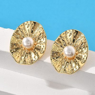 Овальные серьги-гвоздики из латунного АБС-пластика с имитацией жемчуга EJEW-S258-03G-1