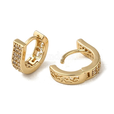 Серьги-кольца из латуни с микропаве из кубического циркония EJEW-L271-21KCG-02-1