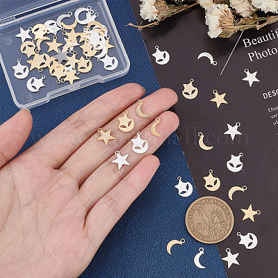 60 шт. 3 латунных подвески в виде луны и звезды KK-PH0039-79-1