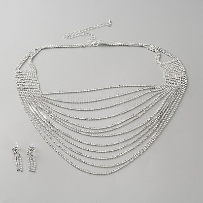 Комплекты из серег-гвоздиков и многослойных ожерелий из сплава стразов для женщин AJEW-WH0704-001S-1
