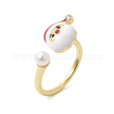 Рождественские кольца-манжеты из латуни с микропаве из кубических цирконий и эмалью для женщин RJEW-L336-02G-1