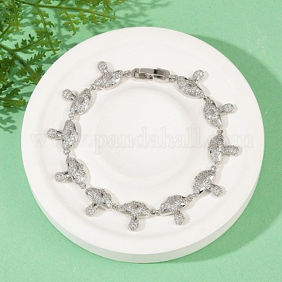 Браслеты из грибовидной латуни с микропаве из прозрачных кубических цирконий для женщин BJEW-Z126-04P-1