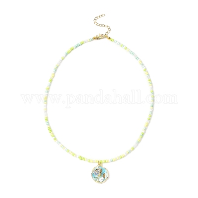 Женские ожерелья из стеклянных бусин с подвеской в виде цветка и эмали NJEW-JN05550-01-1