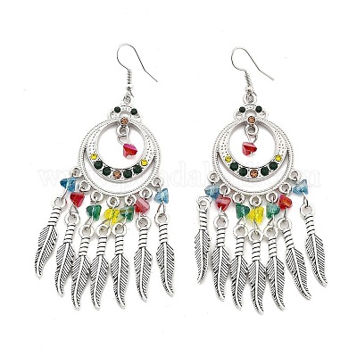 Кольцо и серьги-люстры из сплава перьев и стекла EJEW-G426-01AS-1