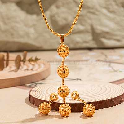 Элегантный комплект из серег и ожерелий из полых круглых бусин из сплава для женщин QL2012-1