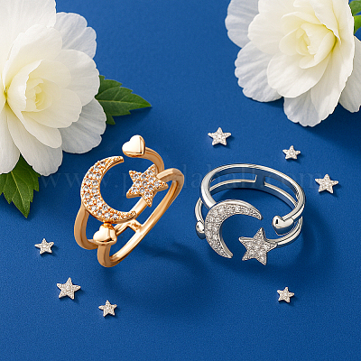 2 шт. 2-цветные кольца-манжеты с луной RJEW-HY0001-17-1