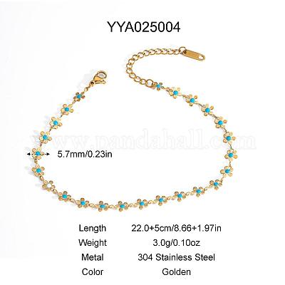 Элегантные браслеты-цепочки из нержавеющей стали 304 с эмалированным покрытием темно-синего цвета в виде цветка маргаритки HM7489-2-1