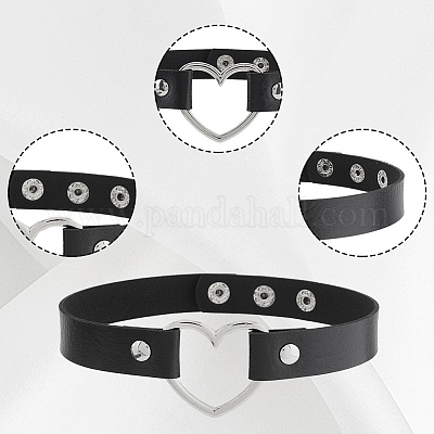 3 шт. 3 стиля регулируемые готические двухцветные ожерелья-чокеры из сплава искусственной кожи в форме сердца для женщин NJEW-CL0007-08-1
