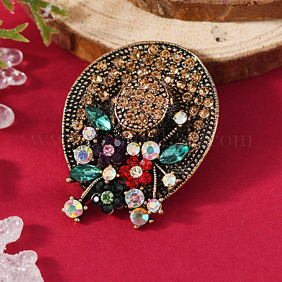 Брошь-булавка из золотистого сплава со стразами на рождественскую тематику LK2414-20-1