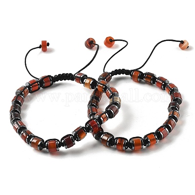 Регулируемые браслеты из плетеных бусин из натурального сердолика и немагнитного синтетического гематита BJEW-Z090-01D-1