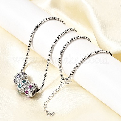 Латунный микропаве разноцветный кубический цирконий 3 рондель подвеска коробка цепочка ожерелья NJEW-K287-03P-1