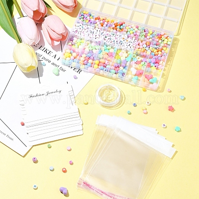 Наборы для изготовления браслетов из плоских круглых и сердечек из акриловых и пластиковых бусин своими руками DIY-FS0006-41-1