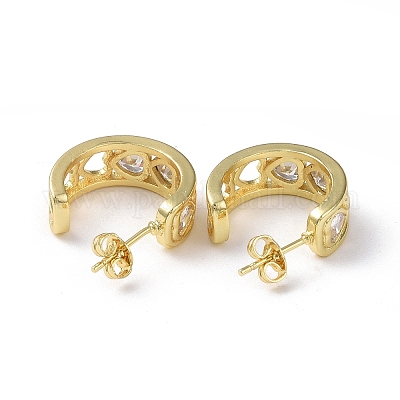 Серьги-гвоздики в форме сердца из прозрачного кубического циркония EJEW-M215-02G-1