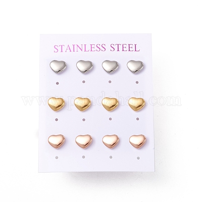 6 пара сережек-гвоздиков в форме сердца из нержавеющей стали 304 для женщин EJEW-A067-21-1