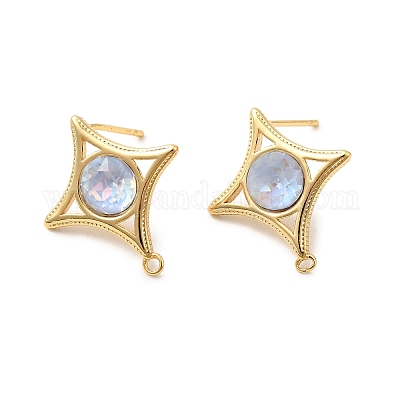 Фурнитура для сережек-гвоздиков из латуни и стекла в форме звезды KK-P340-10G-01-1
