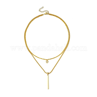 Ожерелья с подвесками из двухслойного железа и латуни с кубическим цирконием и нержавеющей стали 304 NJEW-JN04924-1