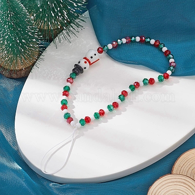 Рождественские стеклянные бусины для мобильного телефона HJEW-TA00006-1