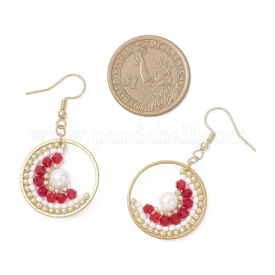 3 пара сережек-подвесок из стеклянных бусин в форме луны EJEW-MZ00598-1