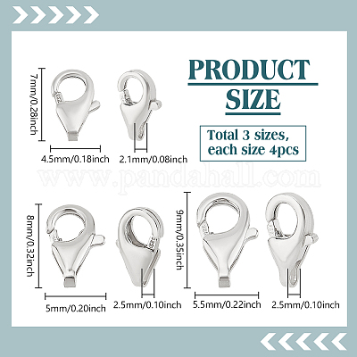 12 шт. 3 стиля 925 застежки-карабины из стерлингового серебра STER-PH0002-87-1