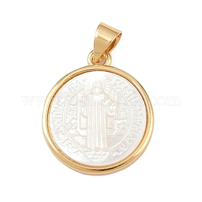 Плоские круглые подвески из натуральной белой ракушки KK-F919-42C-G03-1