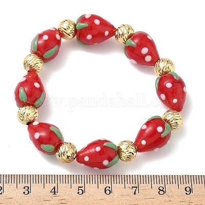 Женские эластичные браслеты из латуни и бусин в технике лэмпворк BJEW-F515-06G-1