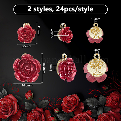 48 шт. 2-х стилевые подвески-розы из непрозрачной смолы FIND-DC0007-83-1