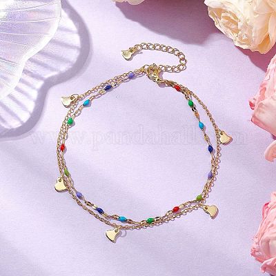 Браслеты на ногу из нержавеющей стали 304 и латуни с двойной цепочкой AJEW-AN00629-01-1