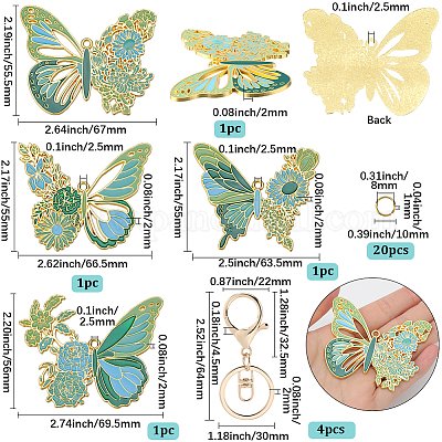 Наборы для самостоятельного изготовления брелоков-подвесок в виде бабочек из эмалевого сплава DIY-SP0003-10C-1