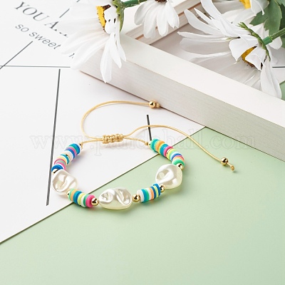 Плетеный браслет из бусин с имитацией жемчуга для девушек и женщин BJEW-JB07156-1