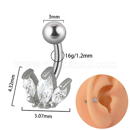 Серьги-гвоздики для хряща из титана g23 с прозрачным кубическим цирконием и изогнутой штангой FS-WGD98FB-40-1