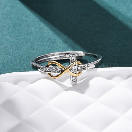 Латунные микропаве прозрачные кубические цирконии регулируемые кольца для женщин RJEW-S624-03PG-1