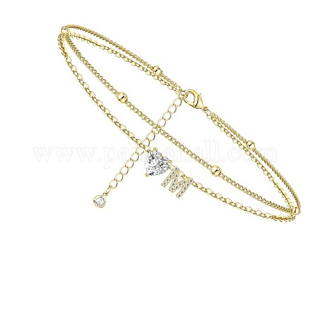 Двухслойные браслеты на ногу с подвесками в виде сердца и буквы из латуни и кристаллов горного хрусталя FS-WG6749C-13-1