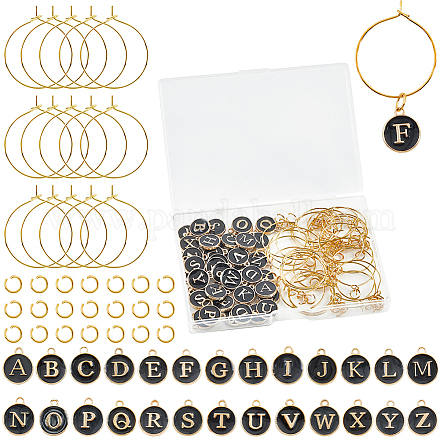 Наборы для самостоятельного изготовления колец с заглавными буквами a~z из латуни и эмали для бокалов с вином DIY-SC0024-59A-1