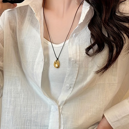 Минималистичные подвески-капли из нержавеющей стали с черным шнуром из искусственной кожи для женщин DD9324-1-1