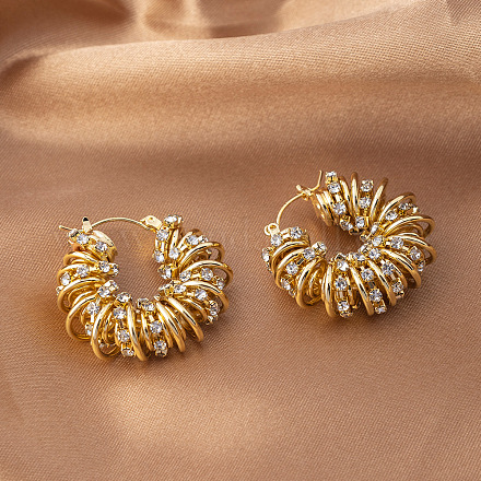 Многослойные серьги-кольца из латуни с микропаве из прозрачных кубических цирконий FS-WGB46CF-03-1