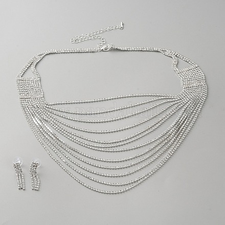 Комплекты из серег-гвоздиков и многослойных ожерелий из сплава стразов для женщин AJEW-WH0704-001S-1