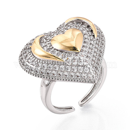 Латунные микропаве кубические цирконии регулируемые открытые манжеты кольца для женщин RJEW-N051-07GP-1