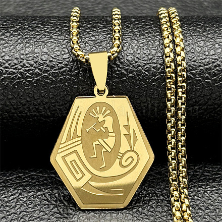 201 кулон из нержавеющей стали с шестигранной подвеской в стиле коренных американцев NJEW-K283-02G-1