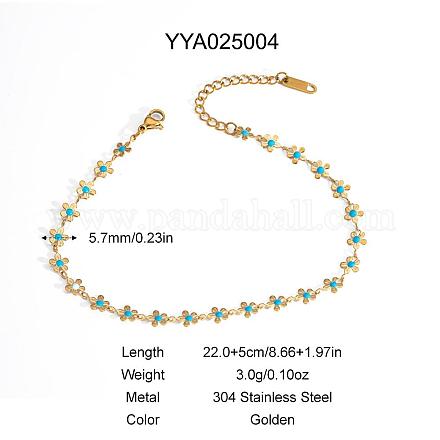 Элегантные браслеты-цепочки из нержавеющей стали 304 с эмалированным покрытием темно-синего цвета в виде цветка маргаритки HM7489-2-1