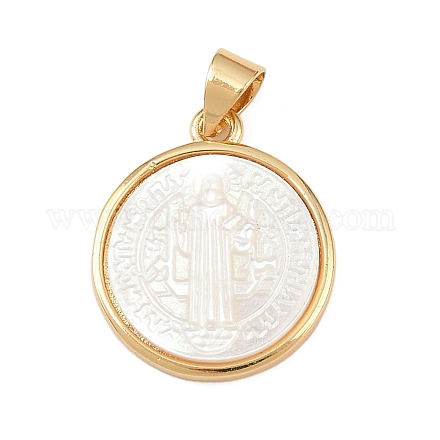 Плоские круглые подвески из натуральной белой ракушки KK-F919-42C-G03-1