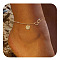 Brass Double Heart Link Flat Round Initial Charm Anklets for Women, Golden, Letter L, 9-1/8 inch(230mm)
