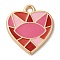Zinc Alloy Enamel Pendants, Golden, Heart Charm, Pink, 27x25x2mm, Hole: 3mm