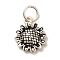 925 Sterling Silver Sunflower Charms, with Jump Rings, Antique Silver, 14x11x2.5mm, Hole: 4mm