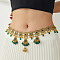 Bohemian Alloy Rhinestone & Glass Teardrop Tassel Waist Belly Chains for Women, Antique Golden, Green, 1140mm