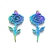 Ion Plating(IP) 201 Stainless Steel Pendants, Rose, Rainbow Color, 32x15.5x1.5mm, Hole: 1.4mm