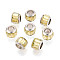 Glass European Beads, Large Hole Beads, with Brass Core, Faceted, Rondelle, Platinum, Light Yellow, 9x7mm, Hole: 5mm