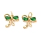 Brass Micro Pave Cubic Zirconia Pendants, Cadmium Free & Nickel Free & Lead Free, with Jump Rings, Bowknot Charms, Real 18K Gold Plated, Green, 12x13x3.5mm, Hole: 3mm