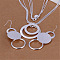 Brass Circle Pendant Necklaces & Dangle Earrings Sets, Silver, 450mm