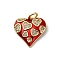 Brass Micro Pave Cubic Zirconia with Enamel Pendants, Heart Shape, Rack Plating, Lead Free & Cadmium Free, Long-Lasting Plated, Real 18K Gold Plated, with Jump Ring, FireBrick, 16x16x2.5mm, Hole: 3.5mm